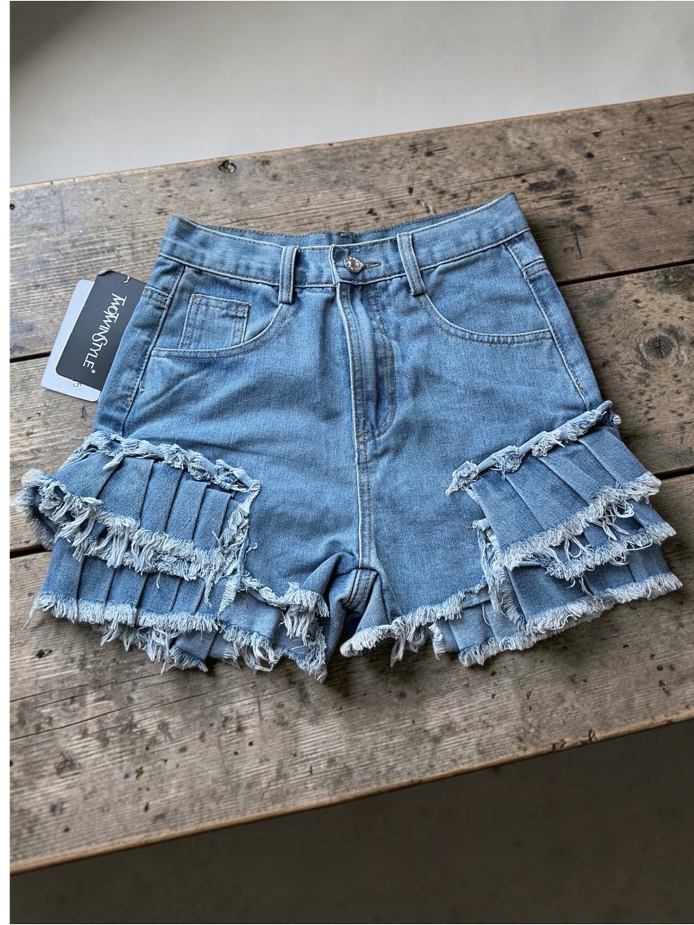 Women’s Light Blue Denim Ruffle Fringe Jean Shorts